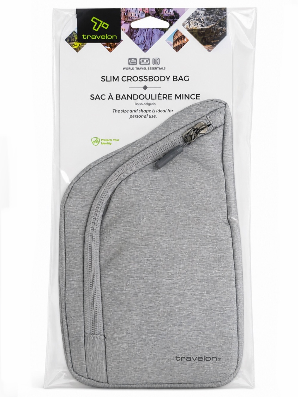 Travelon World Travel Essentials Slim Crossbody Bag in gray heather